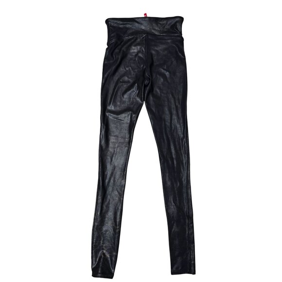Spanx Faux Leather High-Waisted Leggings XS Black Shiny Stretchy Material Versat - Picture 4 of 6